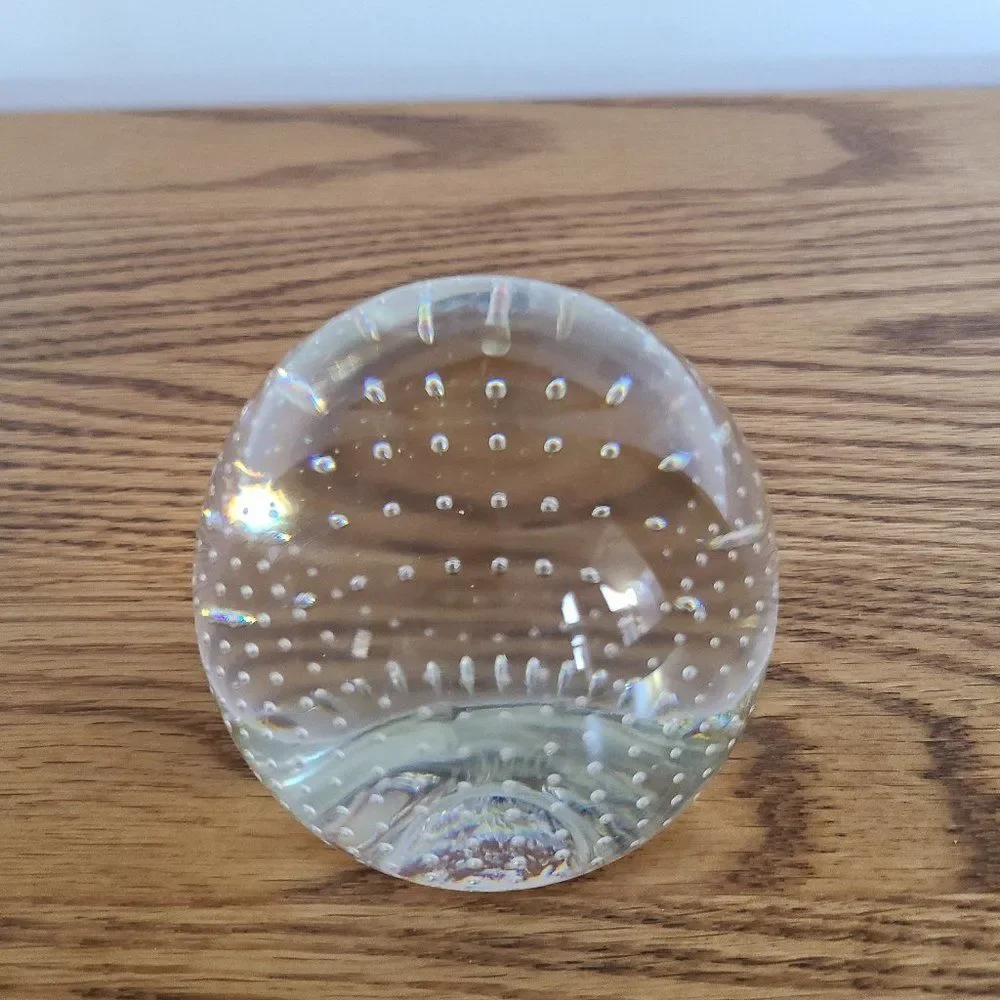 Clear Glass Paperweight Precision Controlled Bubbles in Alignment Vintage